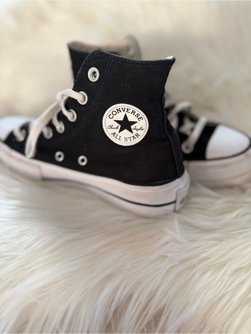 Converse Black and White High-Top Canvas Sneakers with White Laces - Picture 2 of 4